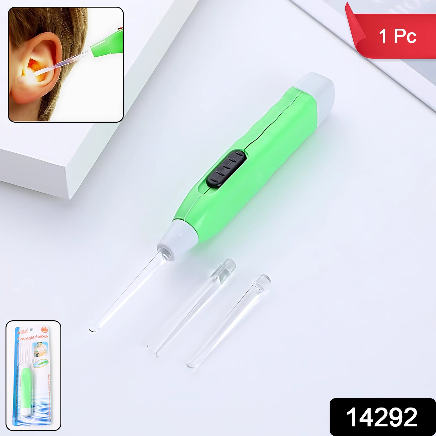 Green Led Flashlight Earpick With Tweezer (1 Pc) Green Led Flashlight Earpick With Tweezer (1 Pc)